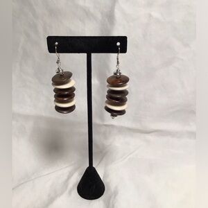 Elegant Brown and Cream Wood Earrings